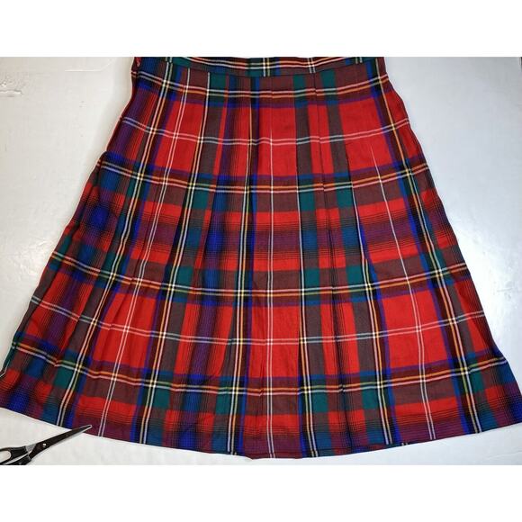 Vintage Talbots 100% Wool Red Plaid Pleated Midi Skirt Womens 20 (34"Waist) USA - Picture 8 of 9